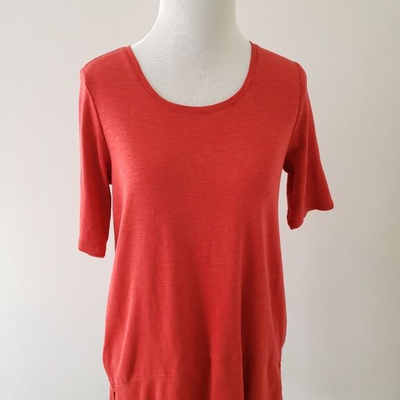 J. Jill Pima Cotton Dipped-Hem Tunic Red Seamed Border Women XS Extra Small - Picture 5 of 8